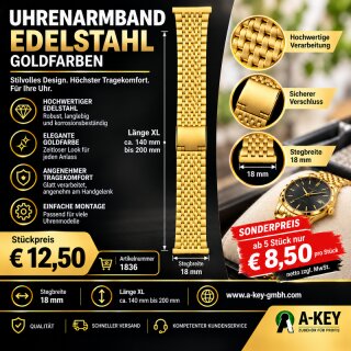 Uhrarmband Uhrenband Edelstahl goldfarben 18mm