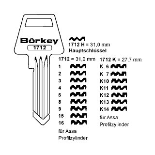 1712-H Hauptschlüssel für ASSA AA110R,AA107R,