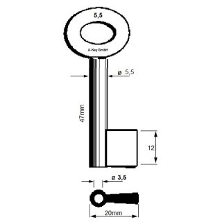 Stahlschlüssel Vollbart Ø5,5mm gerader Bart gebohrt