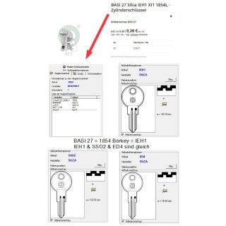 BAI27 ED4 SSO2 IEH1  XI1  1854L - Zylinderschlüssel